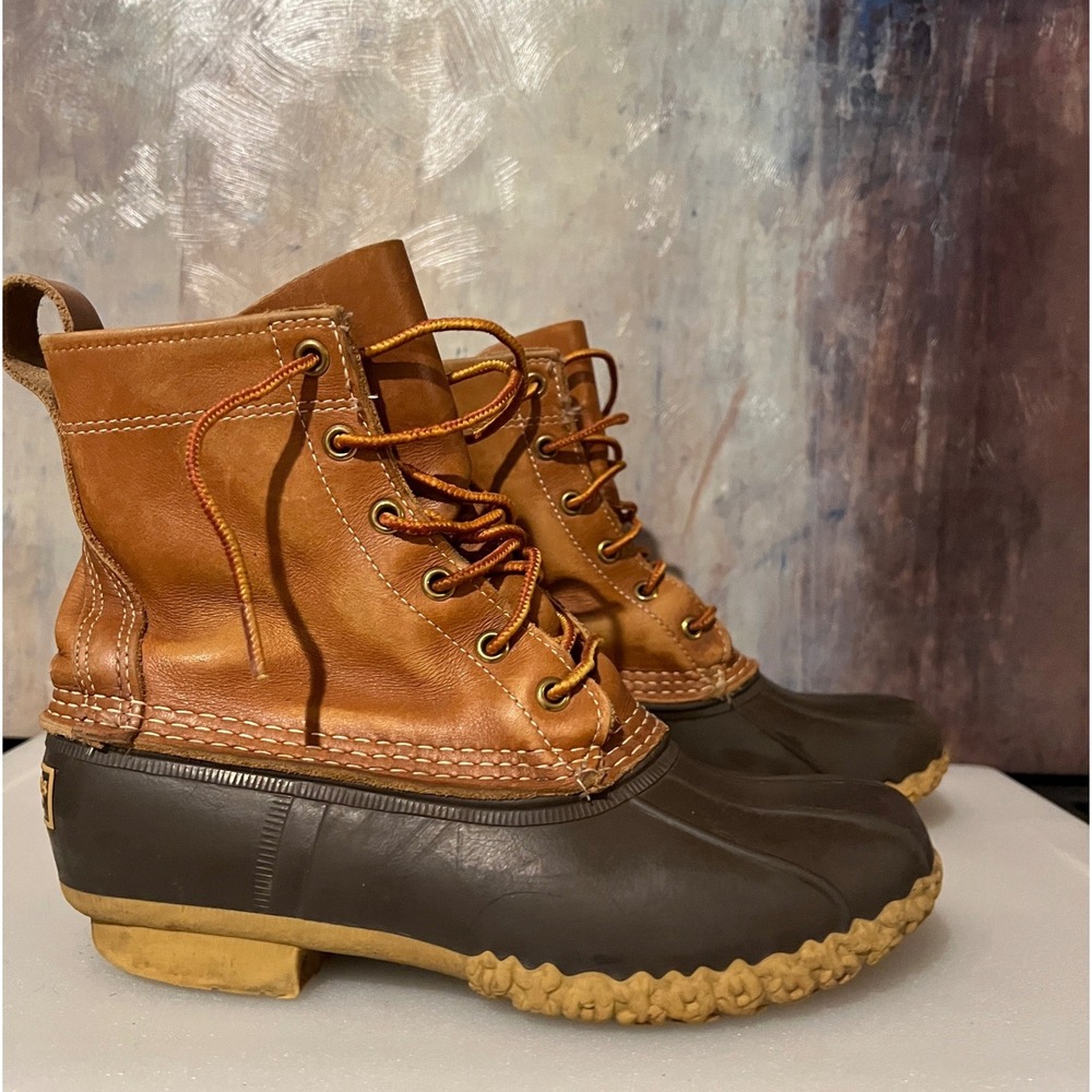 Vintage L.L. Bean Bean Boots Women 8.5 Brown EUC Made in USA Leather Duck